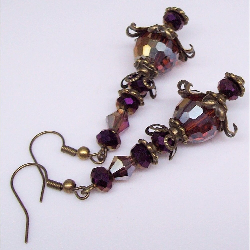 Vintage Style Victorian Dangle Earrings, Handmade Jewelry, Crystal, Artisan Craf
